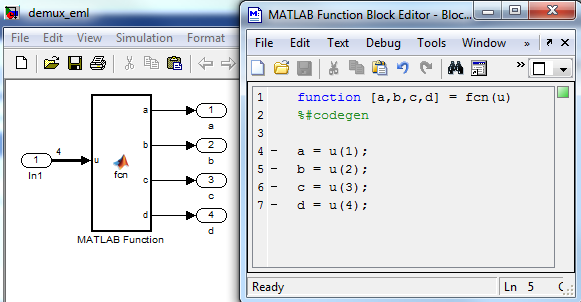 使用MATLAB函数块分离元件或信号