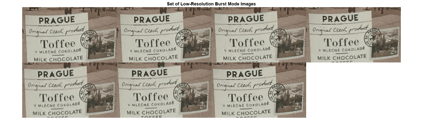 图包含一个坐标轴对象。标题为Set of Low-Resolution Burst Mode Images的轴对象包含一个图像类型的对象。