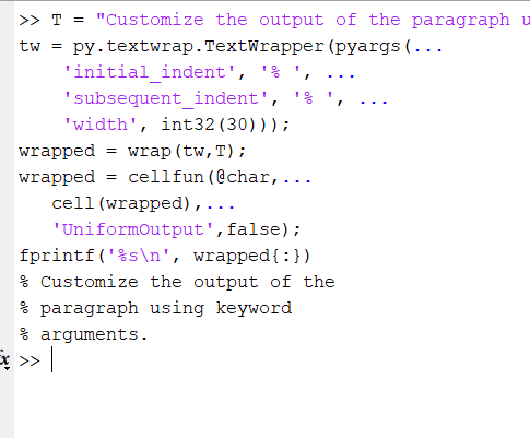 在MATLAB中调用Python函数来换行段落文本