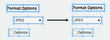 标签、下拉和复选框组件的对齐。在左边，组件不是垂直对齐的。在右侧，它们的左侧边缘垂直对齐。