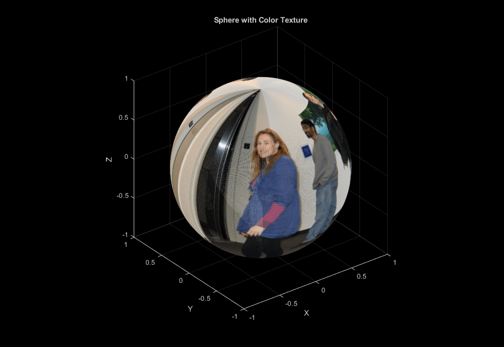 图中包含一个轴对象。标题为Sphere with Color Texture的轴对象包含一个类型为scatter的对象。