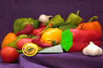 的蔬菜和一个黄色的圆形轮廓插入集合绿色填充多边形。