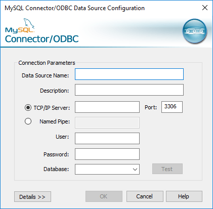 MySQL连接器/ ODBC数据源配置对话框